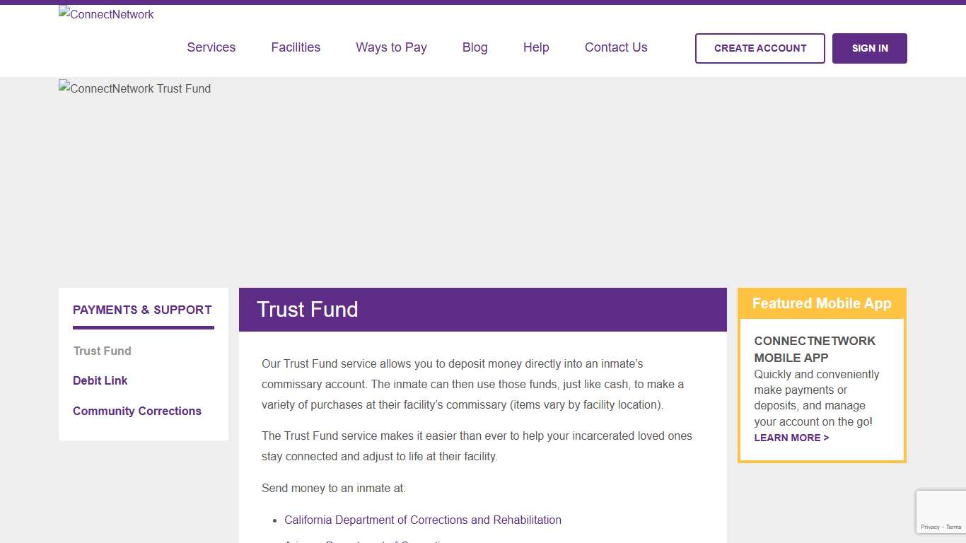 ConnectNetwork Trust Fund | Deposits for inmate commissary